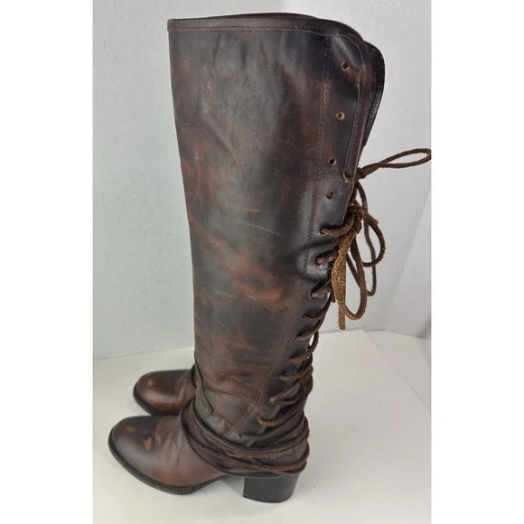 *Flawed Freebird Coal Boots Distressed Leather Tall Lace Up Western Festival 8 - Picture 5 of 16